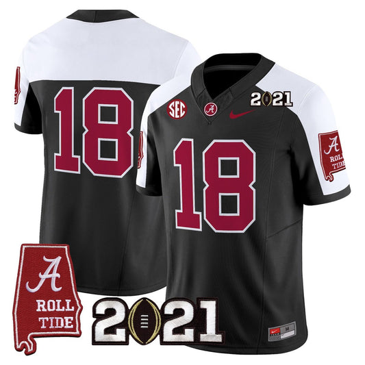 Champions Jersey #18 Alabama 2021 CFP Championship Alabama Map Black Alter