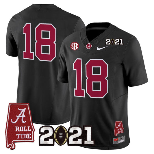 Champions Jersey #18 Alabama 2021 CFP Championship Alabama Map Black