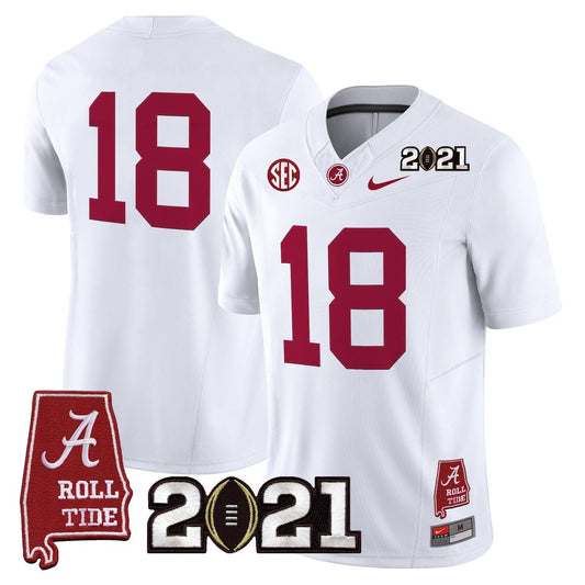 Champions Jersey #18 Alabama 2021 CFP Championship Alabama Map White