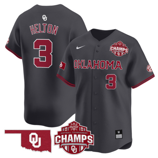Chaney Helton Jersey #3 Oklahoma Sooners 2025 SEC Champions Patch Limited Stitched Anthracite