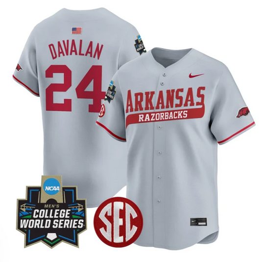 Charles Davalan Jersey #24 Arkansas Razorbacks 2025 World Series Gray