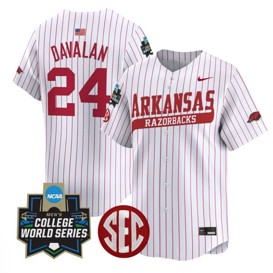 Charles Davalan Jersey #24 Arkansas Razorbacks 2025 World Series Pinstripe