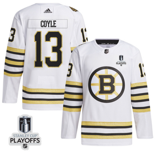 Charlie Coyle 13 Boston Bruins 2024 NHL Playoffs Patch Away Jersey - Men, White