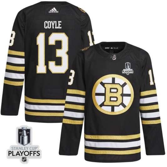 Charlie Coyle 13 Boston Bruins 2024 NHL Playoffs Patch Home Jersey - Men, Black
