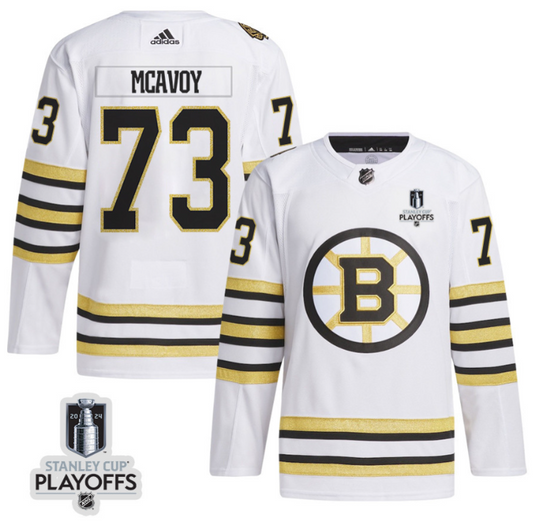 Charlie McAvoy 73 Boston Bruins 2024 NHL Playoffs Patch Away Jersey - Men, White