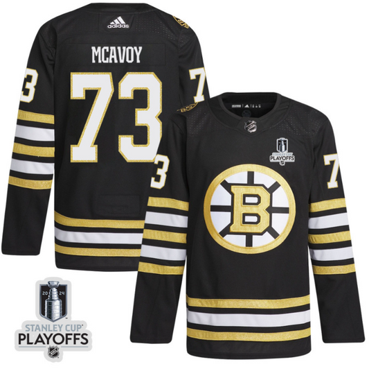 Charlie McAvoy 73 Boston Bruins 2024 NHL Playoffs Patch Home Jersey - Men, Black