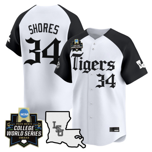 Chase Shores Jersey #34 LSU Tigers 2025 World Series Gothic Geaux Edition