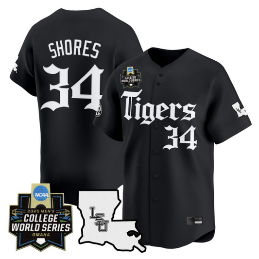 Chase Shores Jersey #34 LSU Tigers 2025 World Series Gothic Geaux Edition Black