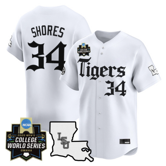 Chase Shores Jersey #34 LSU Tigers 2025 World Series Gothic Geaux Edition White