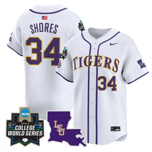 Chase Shores Jersey #34 LSU Tigers 2025 World Series Stitched White