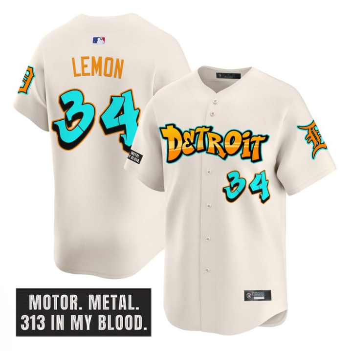 Chet Lemon Jersey #34 Detroit Tigers Graffiti Motor City Edition Stitched Cream