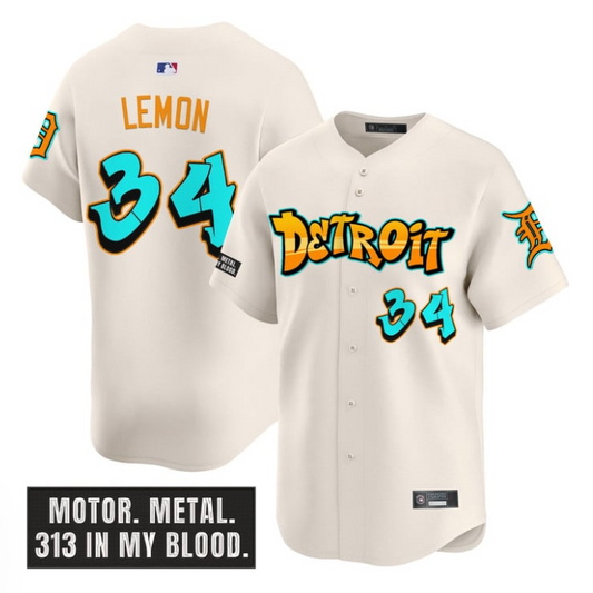 Chet Lemon Jersey #34 Detroit Tigers Graffiti Motor City Edition Stitched Cream