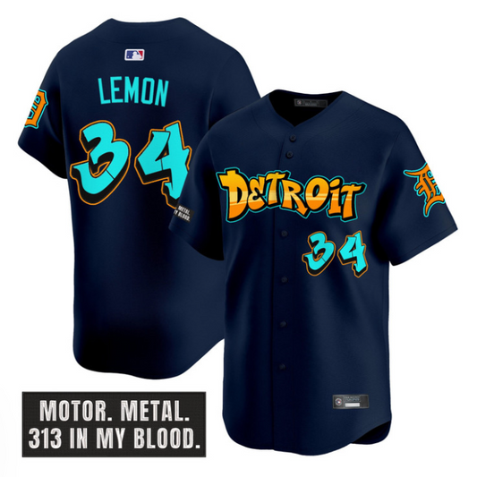 Chet Lemon Jersey #34 Detroit Tigers Graffiti Motor City Edition Stitched Navy