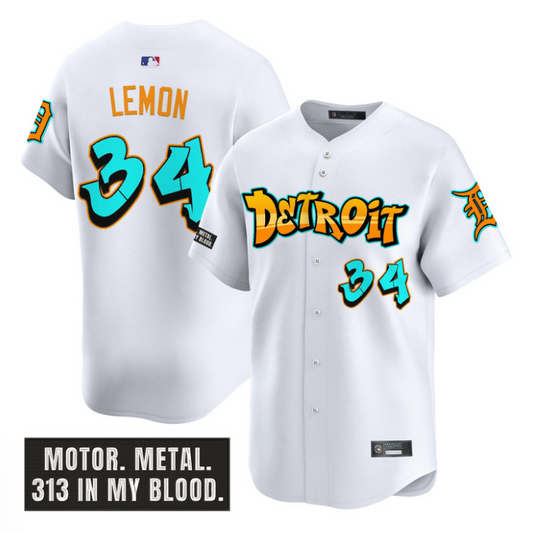 Chet Lemon Jersey #34 Detroit Tigers Graffiti Motor City Edition Stitched White