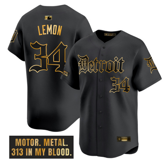 Chet Lemon Jersey #34 Detroit Tigers Motor Gothic Edition Stitched Black Gold