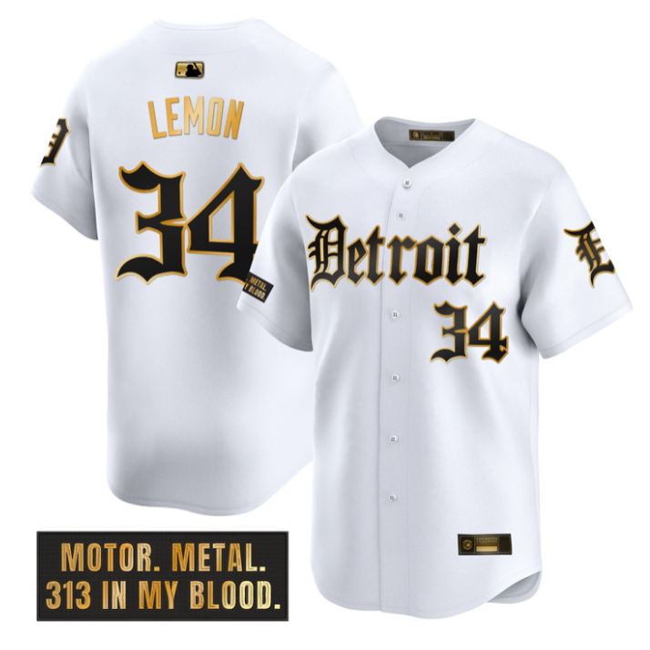 Chet Lemon Jersey #34 Detroit Tigers Motor Gothic Edition Stitched White Gold