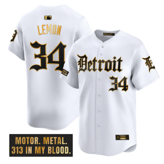 Chet Lemon Jersey #34 Detroit Tigers Motor Gothic Edition Stitched White Gold