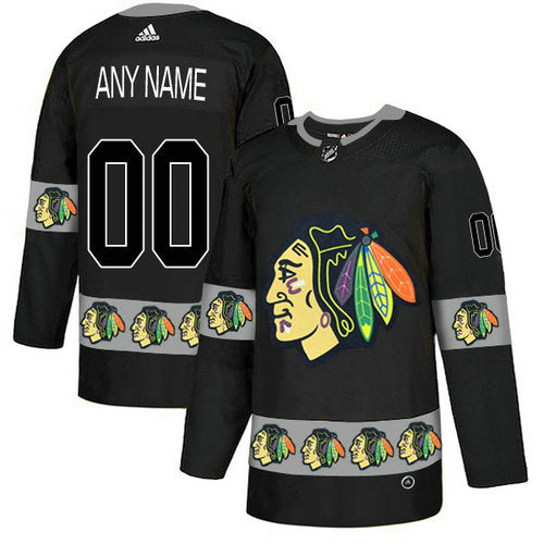 Chicago Blackhawks Custom Black Team Logos Fashion Jersey