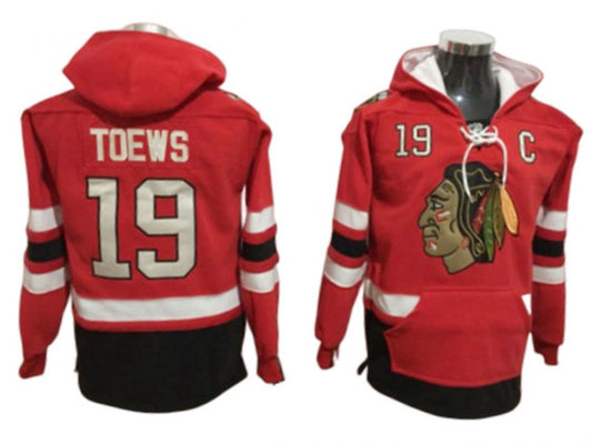 Chicago Blackhawks #19 Jonathan Toews Red One Front Pocket Pullover Hoodie