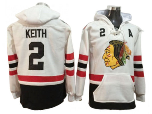 Chicago Blackhawks #2 Duncan Keith White One Front Pocket Pullover Hoodie