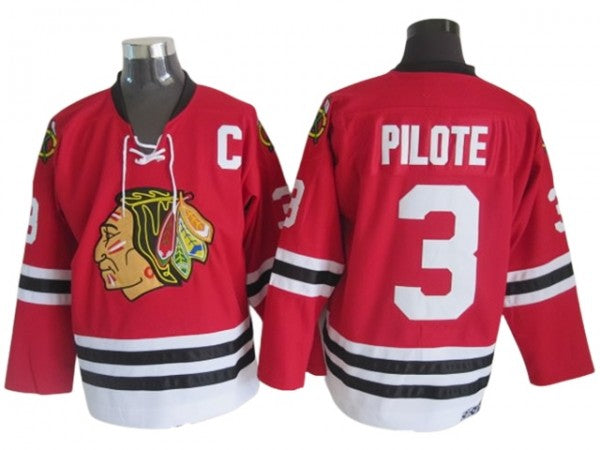 Chicago Blackhawks #3 Pierre Pilote 1963 Vintage CCM Jersey - Red