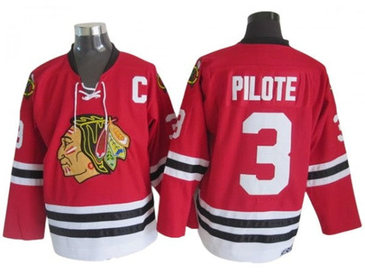 Chicago Blackhawks #3 Pierre Pilote 1963 Vintage CCM Jersey - Red