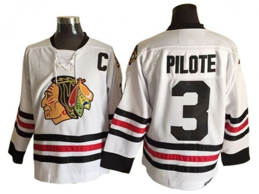 Chicago Blackhawks #3 Pierre Pilote 1963 Vintage CCM Jersey -White