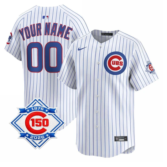 Chicago Cubs 150th Anniversary Custom Jersey - All Stitched Pintripe