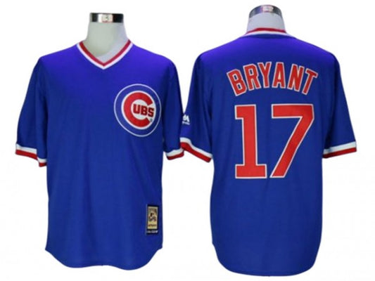 Chicago Cubs #17 Kris Bryant Cooperstown Collection Throwback Jersey - Blue