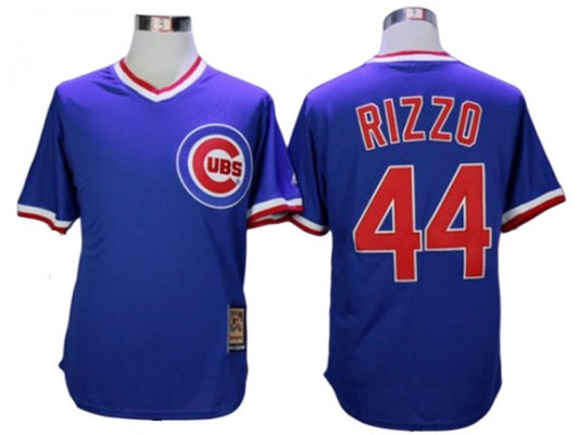 Chicago Cubs #44 Anthony Rizzo Cooperstown Collection Throwback Jersey - Blue