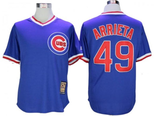 Chicago Cubs #49 Jake Arrieta Throwback Jersey - Blue