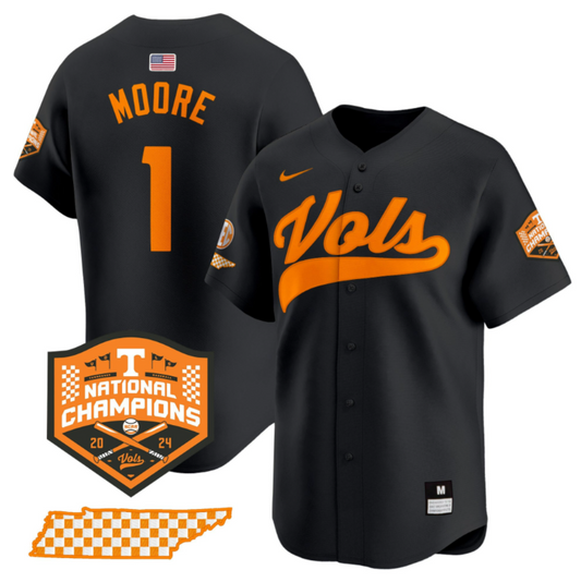 Christian Moore Jersey #1 Tennessee Vols 2024 Champions Stitched Black