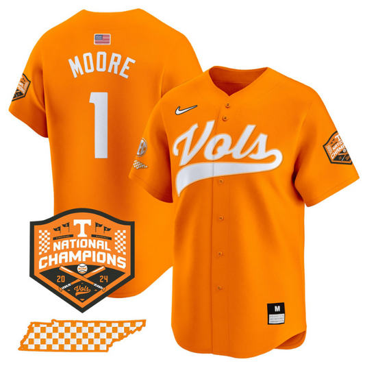 Christian Moore Jersey #1 Tennessee Vols 2024 Champions Stitched Orange