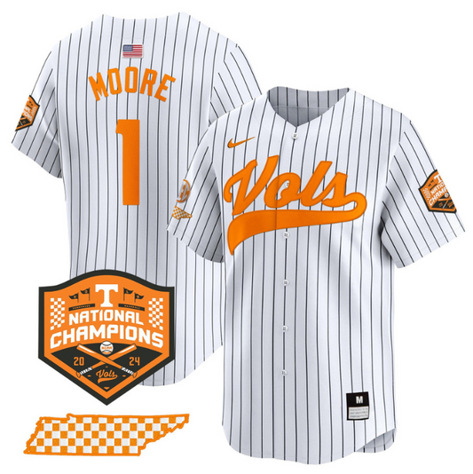 Christian Moore Jersey #1 Tennessee Vols 2024 Champions Stitched Pinstripe