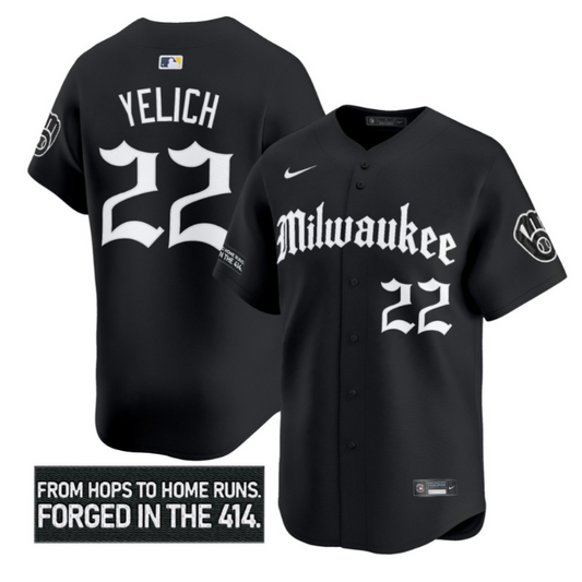 Christian Yelich Jersey #22 Milwaukee Brewers Gothic 414 Shadows Edition Black