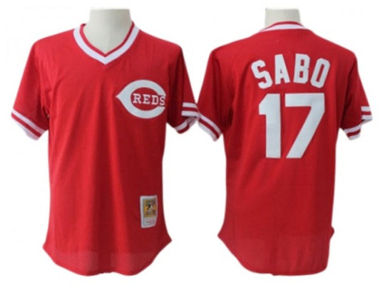 Cincinnati Reds #17 Chris Sabo Red Cooperstown Mesh Batting Practice Jersey