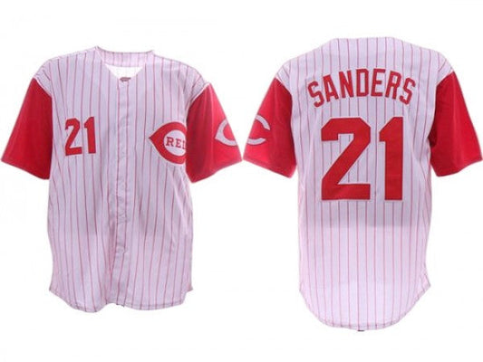 Cincinnati Reds #21 Reggie Sanders Gray Stripe Throwback Jersey