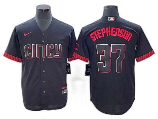 Cincinnati Reds #37 Tyler Stephenson Black City Connect Limited Jersey