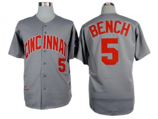 Cincinnati Reds #5 Johnny Bench Gray 1969 Throwback Jersey