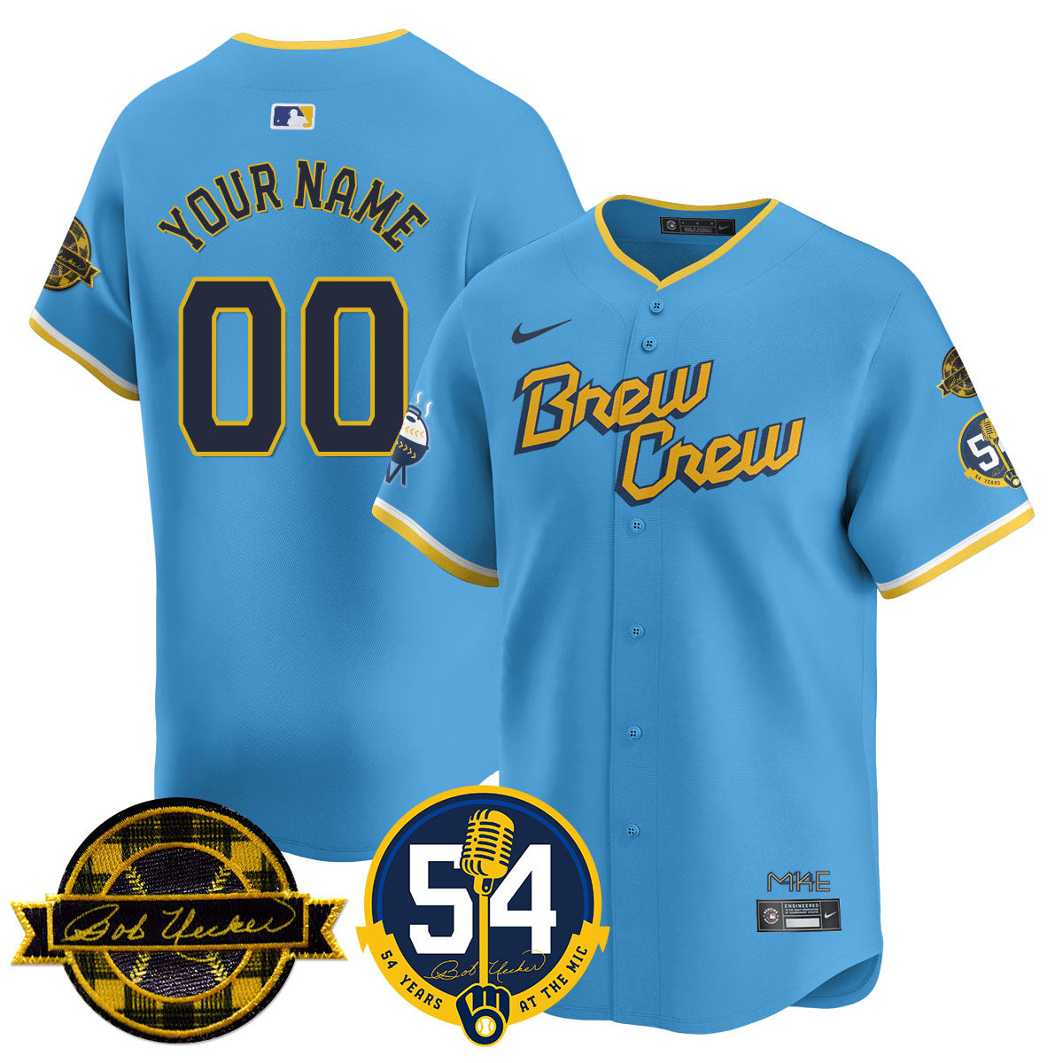 Milwaukee Brewers Jersey - Bob Uecker, 54th Seasons for Brewers Custom Jersey - All Stitched