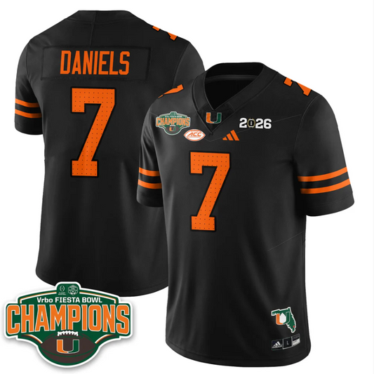 Cj Daniels Jersey #7 Miami Hurricanes 2026 Fiesta Bowl Champions Black