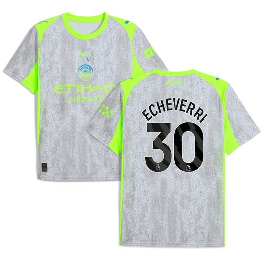 Claudio Echeverri 30 Manchester City 2025-26 Third Men Jersey – Gray