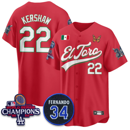 Clayton Kershaw Jersey #22 Dodgers Mexican El Toro For 34 Stitched Red