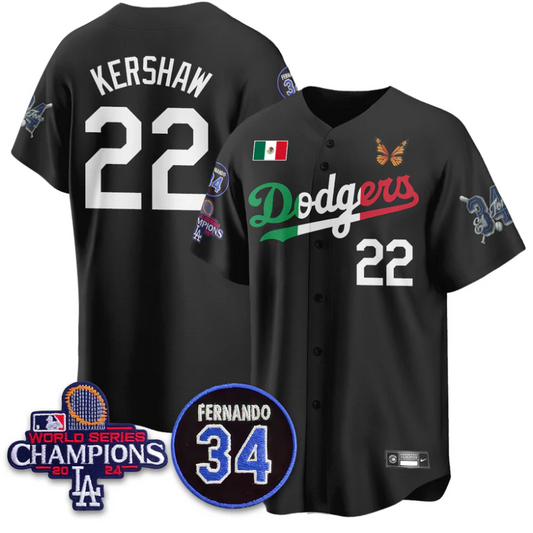 Clayton Kershaw Jersey #22 Los Angeles Dodgers Mexican For 34 Stitched Black