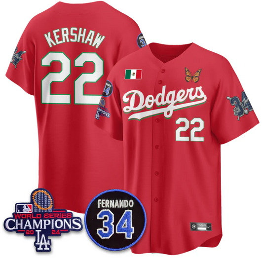 Clayton Kershaw Jersey #22 Los Angeles Dodgers Mexican For 34 Stitched Red