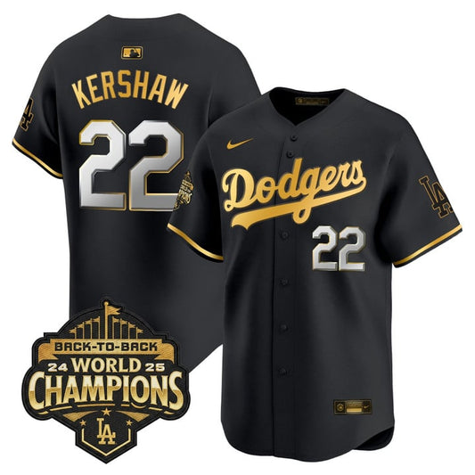 Clayton Kershaw Jersey #22 Dodgers 2025 Back-To-Back Champions Stitched
