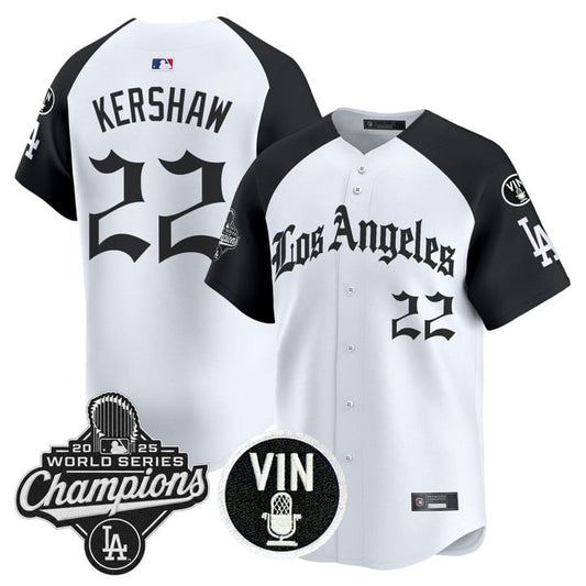 Clayton Kershaw Jersey #22 Dodgers 2025 World Series Champions LA Gothic