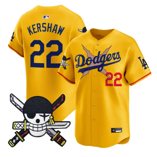 Clayton Kershaw Jersey #22 Dodgers One Piece Zoro Patch Premier Stitched