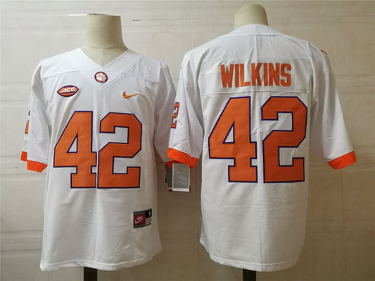Clemson Tigers #42 Wilkins College Football Jersey White