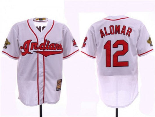Cleveland Indians #12 Roberto Alomar White 1995 World Series Cooperstown Collection Cool Base Jersey